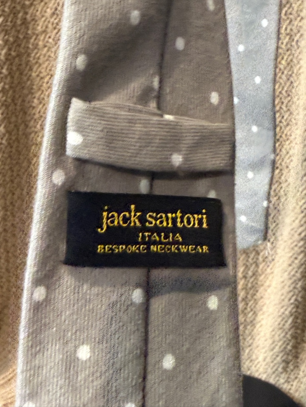 Jack Sartori Polka Dot Silk Tie - Light Gray with White Dots